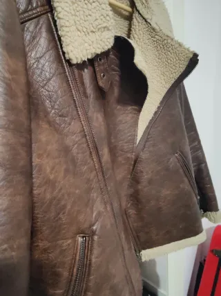 Cazadora de cuero marrón con forro