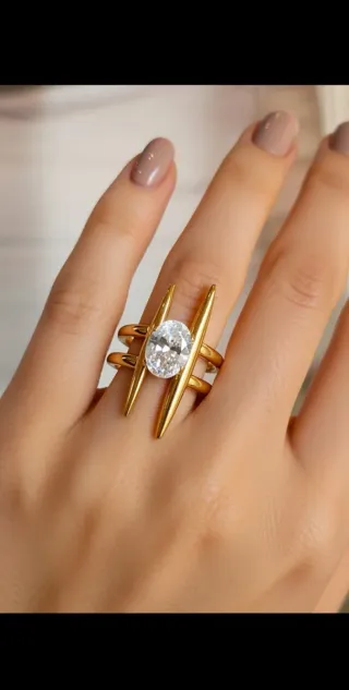 Anillo Circonita Brillante Ajustable Dorado