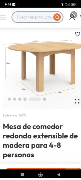 Mesa comedor extensible redonda madera
