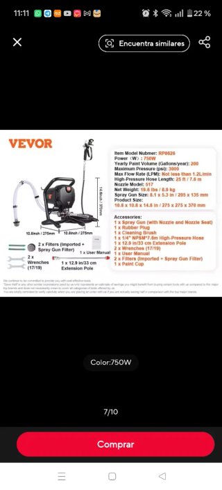 Máquina pintar VEVOR Airless 750W