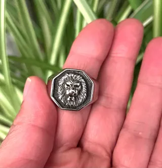 Anillo Acero Titanio 316L Cabeza León