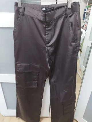 Pantalones satinado recto marrones mujer
