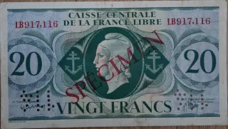 Billete 20 Francos Francia Libre