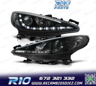 FAROS PEUGEOT 207 06-12 LUZ DIURNA LED FONDO NEGRO
