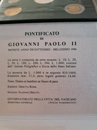 Monete Argento Serie Divisionale Vaticano 1996