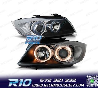 FAROS BMW E90 E91 05-08 OJOS ANGEL HALOGENO FONDO NEGRO