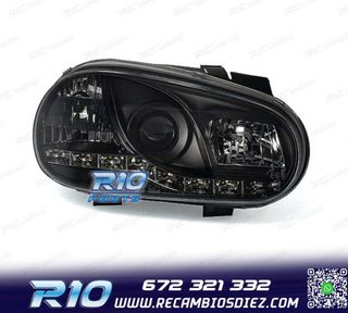 FAROS VOLKSWAGEN VW GOLF 4 LUZ DIURNA LED FONDO NEGRO