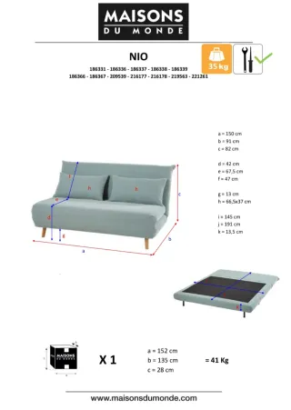 Sofá Cama Nio 2 Plazas Azul Terciopelo - Maison