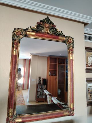 Espejo de Pared Dorado y Rojo