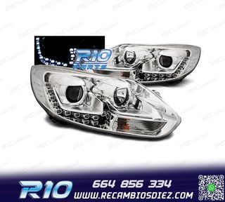 FAROS FORD FOCUS 11-14 LUZ DIURNA FONDO CROMO