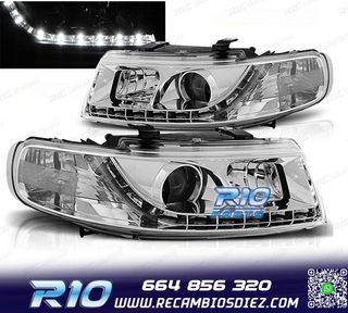 FAROS SEAT LEON TOLEDO 1M 99-05 LUZ DIURNA FONDO CROMO