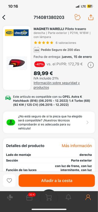 Piloto trasero derecho