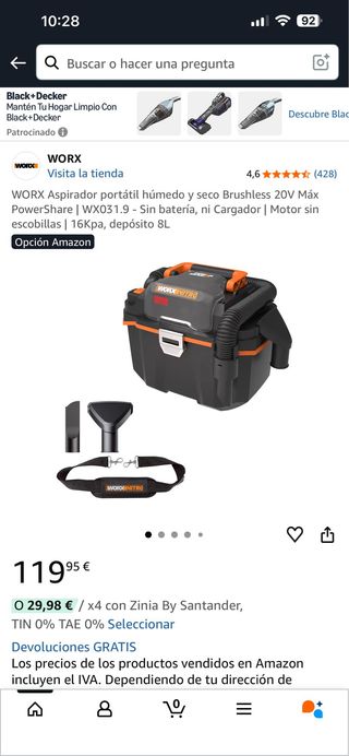 Aspirador WORX Húmedo/Seco 20V Brushless