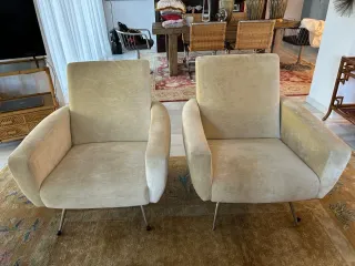 Par Sillas Vintage Tela Metal Beige