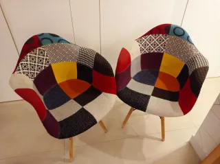 2 Sillas Patchwork Estructura Madera