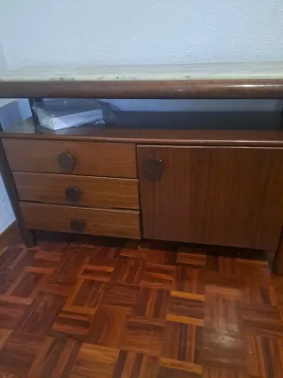 Mesa auxiliar madera y mármol