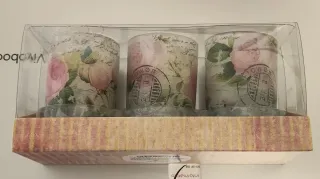 Juego 3 velas decorativas  vaso (Caja 18 x 8 cms)