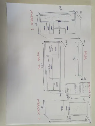 Conjunto Mueble de Salón de Madera y Vidrio