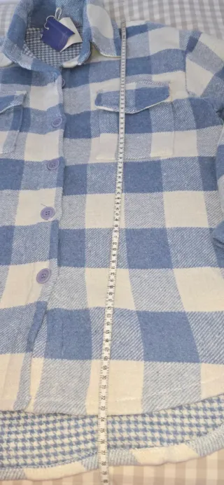 Sobrecamisa cuadros azul y crema franela lana