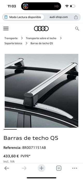 Barras de techo Audi Q5 (Bacas oficiales y skis)