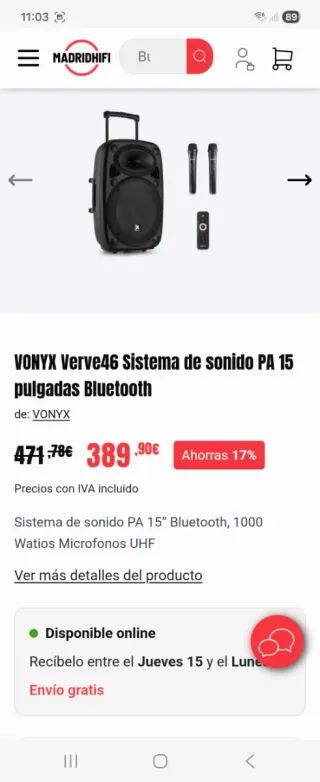 Altavoz Vonyx Verve 46 Autoamplificado
