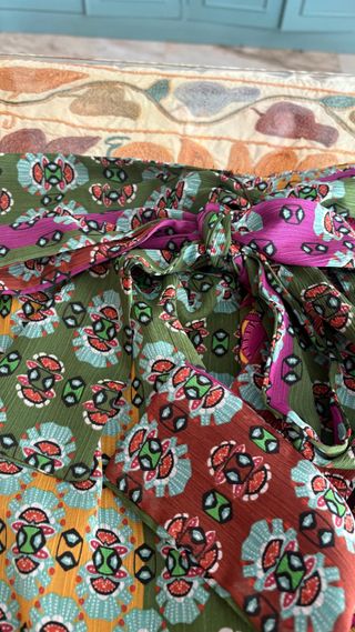 Falda larga estampada verde y rosa