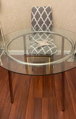Mesa redonda cristal y acero