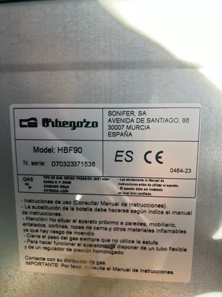 Estufa a gas Orbegozo Llama Azul Modelo HBF90