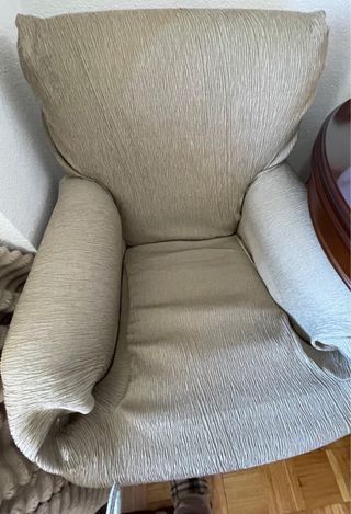 Sofá 2 plazas + 2 sillones tela con patas de mader