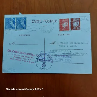Postal Francesa 1943 Censura Española y Alemana