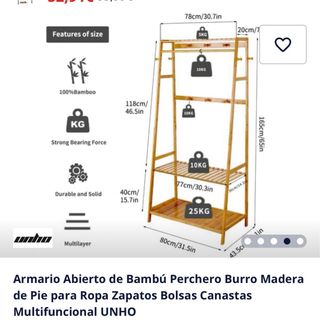 Armario Abierto Bambú con Cesta Mimbre