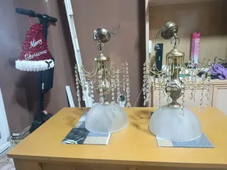 Lámpara de techo colgante dorada con cristales