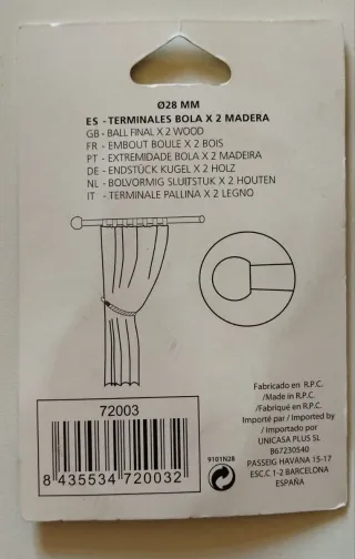 Terminales de madera Ø28 para barra cortinas