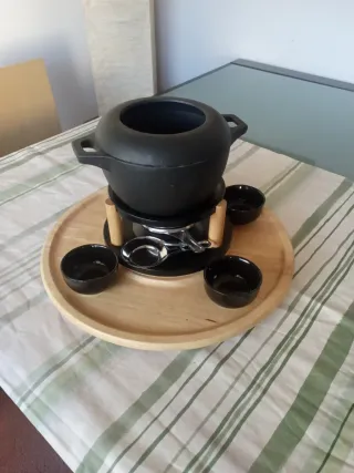 Set Fondue Hierro Fundido Negro