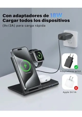 Cargador 3 en 1 Inalámbrico Rápido