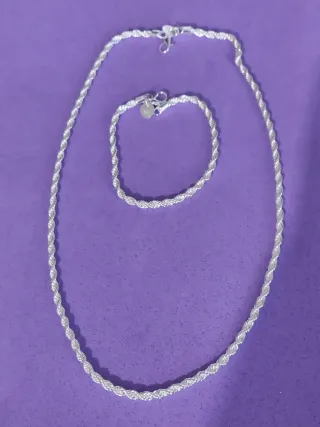 Collar 50 cm y pulsera de plata trenzada. Nuevas