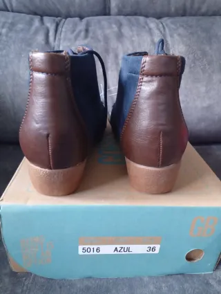 Botín piel ante mujer azul/marrón T.36