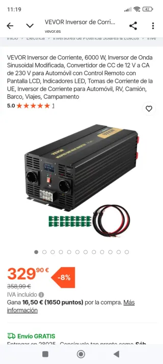 Inversor VEVOR 6000W 12V CC a CA 230V
