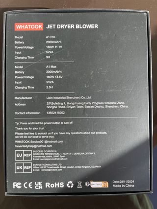 Soplador de aire eléctrico WHATOOK Jet Dryer