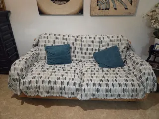 Sofá Cama Beige/Naranja Tela Muy Cómodo