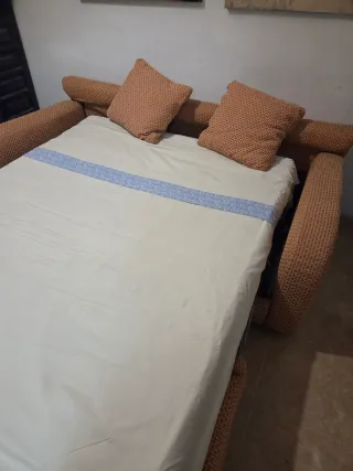 Sofá Cama Beige/Naranja Tela Muy Cómodo
