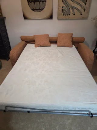 Sofá Cama Beige/Naranja Tela Muy Cómodo