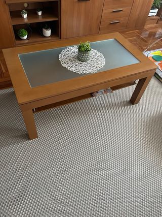 Mesa de centro elevable madera y cristal