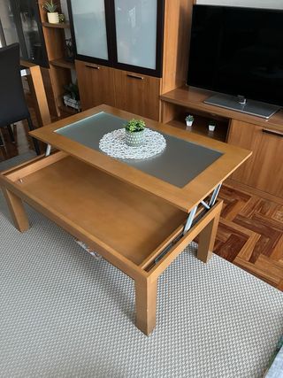 Mesa de centro elevable madera y cristal