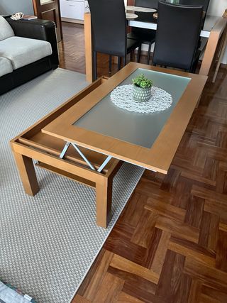 Mesa de centro elevable madera y cristal