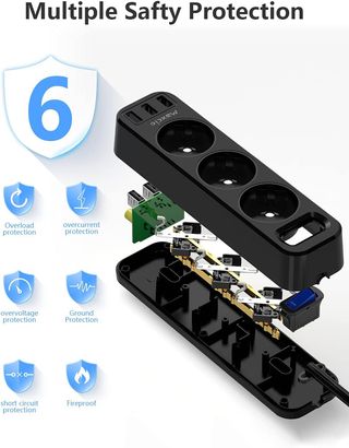 Regleta 3 tomas + 3 USB 16A negra NUEVA