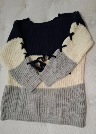 Jersey mujer rayas azul, gris, blanco