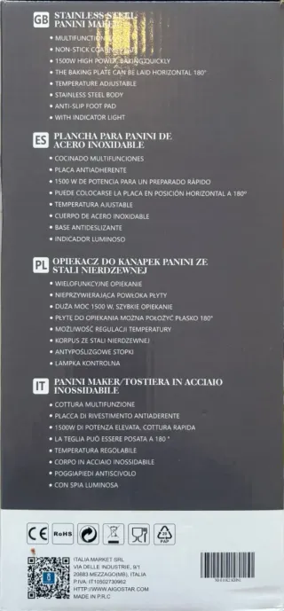 Plancha Panini Acero Inoxidable 1500W