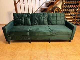 Sofá 3 plazas terciopelo verde 1,97m