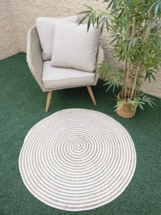 Alfombra Yute Natural con Líneas Blancas